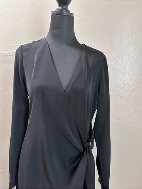 DKNY Black Wrap-Style Midi Dress